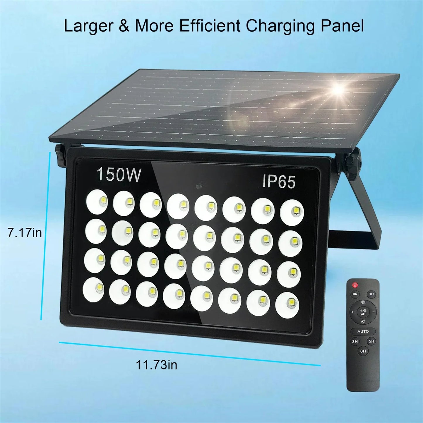 150W Solar Flood Lights Portable & Foldable 6500K 8000mAh IP65 Waterproof Outdoor Security Lights with Remote Control