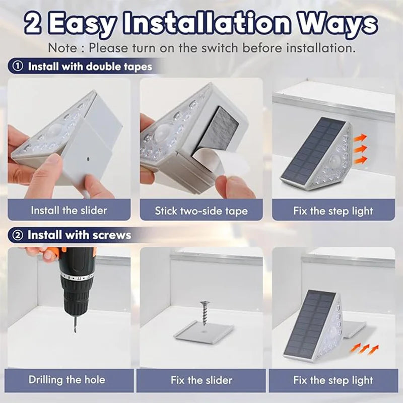 Motion Sensor Outdoor Solar Step Lights 550LM Super Bright 10LED Warm White Stair Light IP44 Waterproof for Porch Patio Deck