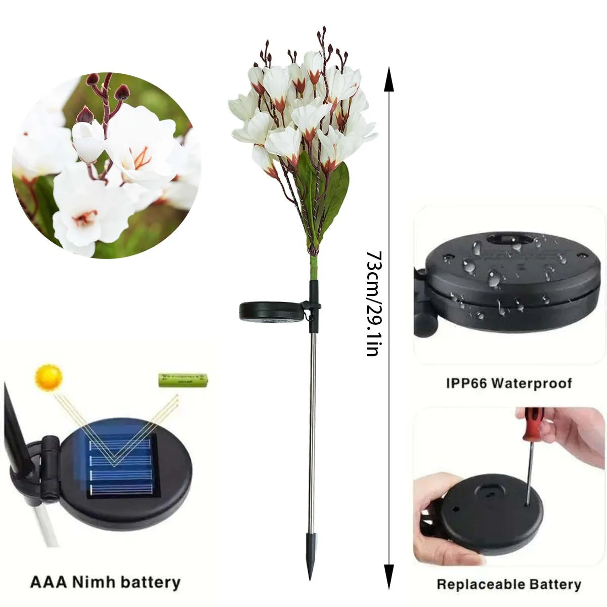 Solar powered magnolia, outdoor waterproof, suitable for decorating Christmas gardens with solar powered LED holiday lights
