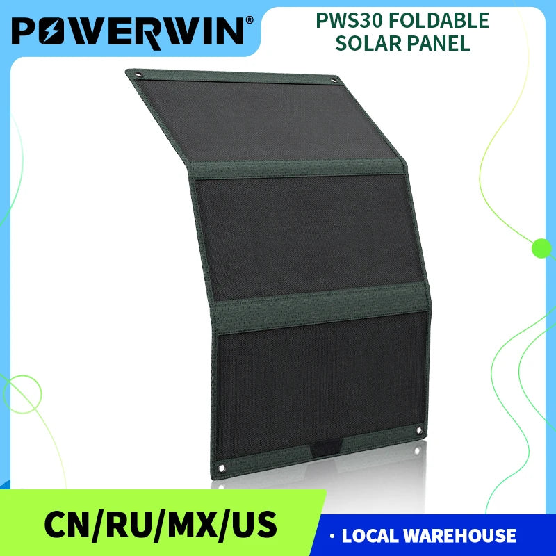 POWERWIN PWS30 33W Local Stock Foldable Solar Panel Type-C USB IP65 Water Soft ETFE for Fast Charge Mobile Devices