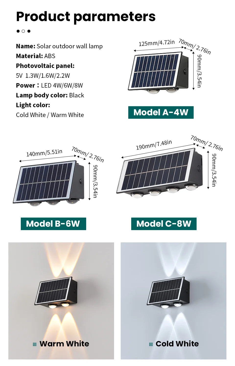 Solar LED Wall Lights Outdoor Solar Lamp Solar Powered Sunlight Street Light Garden Courtyard Waterproof Wall Light