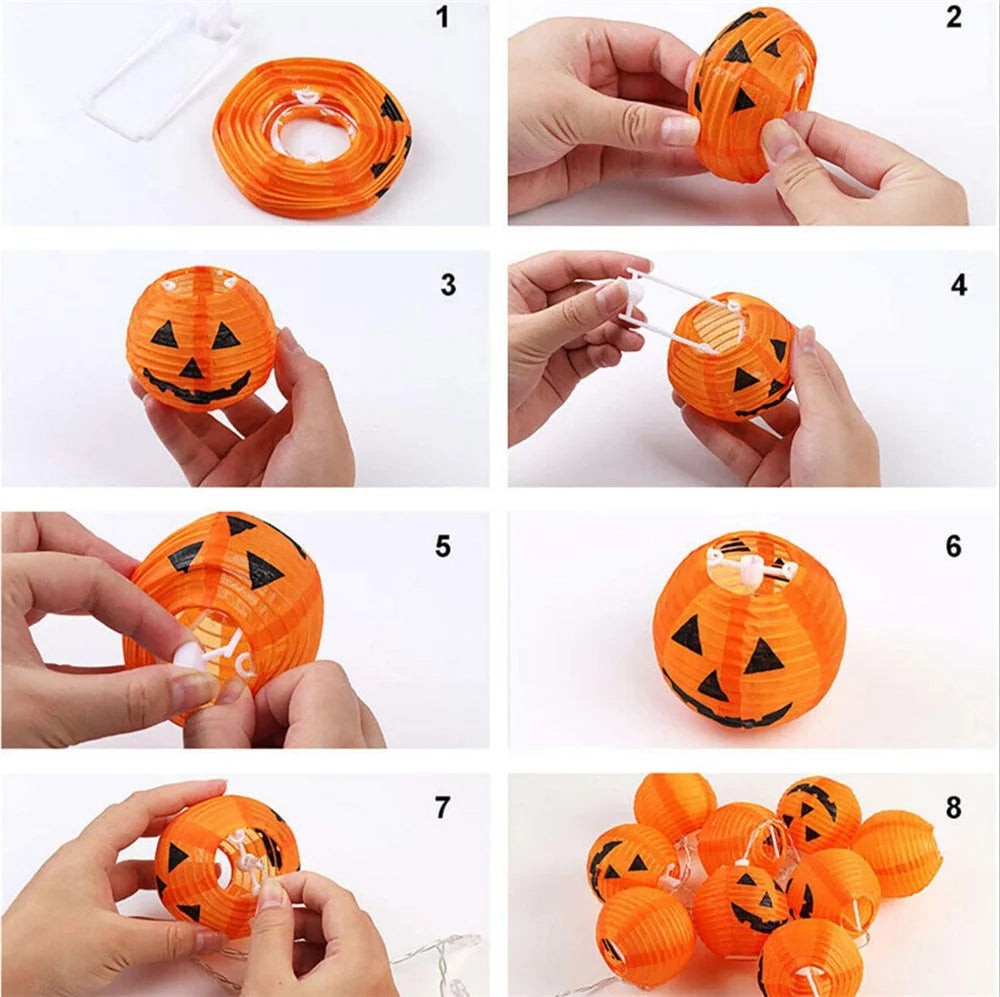 10/20/30 LEDs Solar Halloween Pumpkin String Lights Waterproof Outdoor Decor Fairy Lights Christmas Orange Pumpkin Lantern Lamp