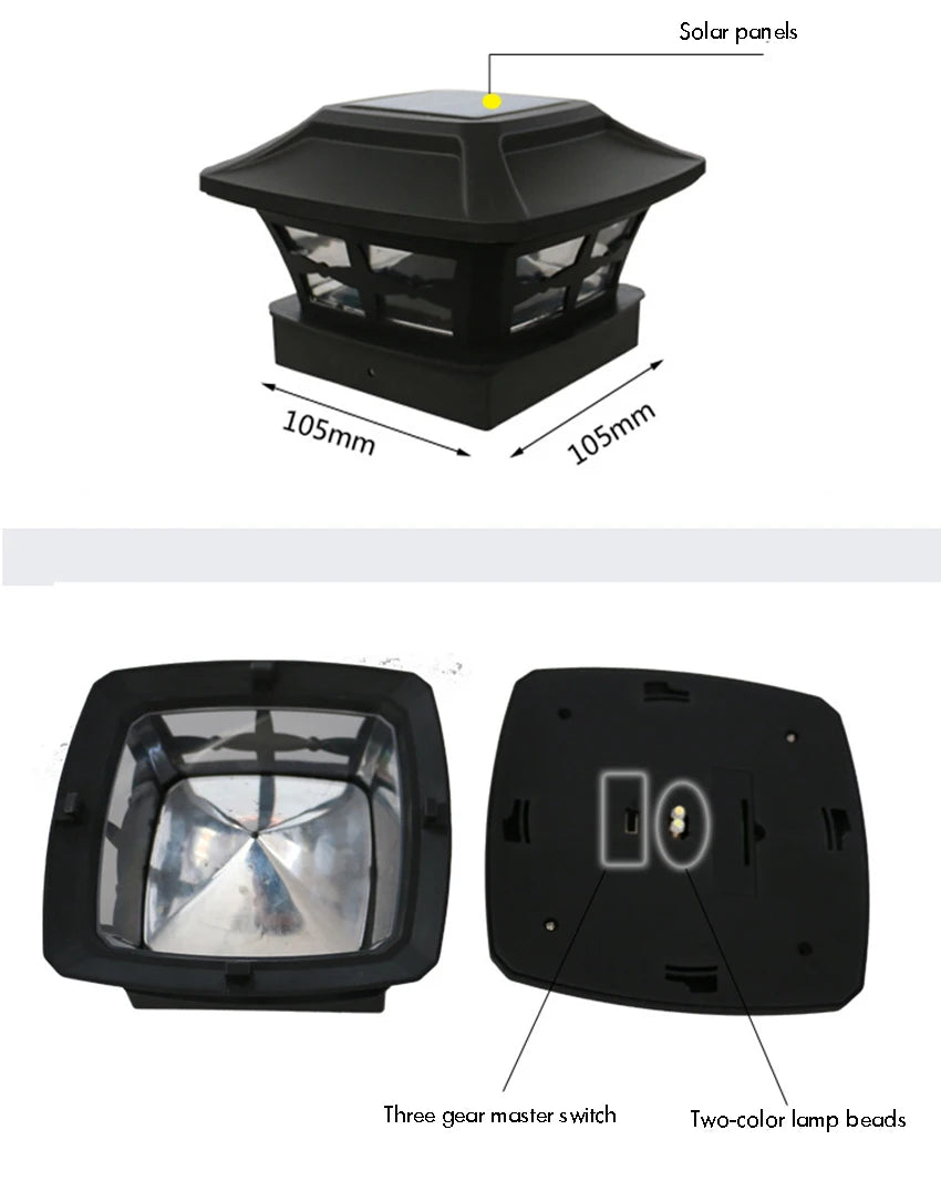 Solar Outdoor Post Cap Lights - 10x10- Bright LED Light for Fence Deck Garden or Patio Posts, White & Warm Light, 3-Gear Modes