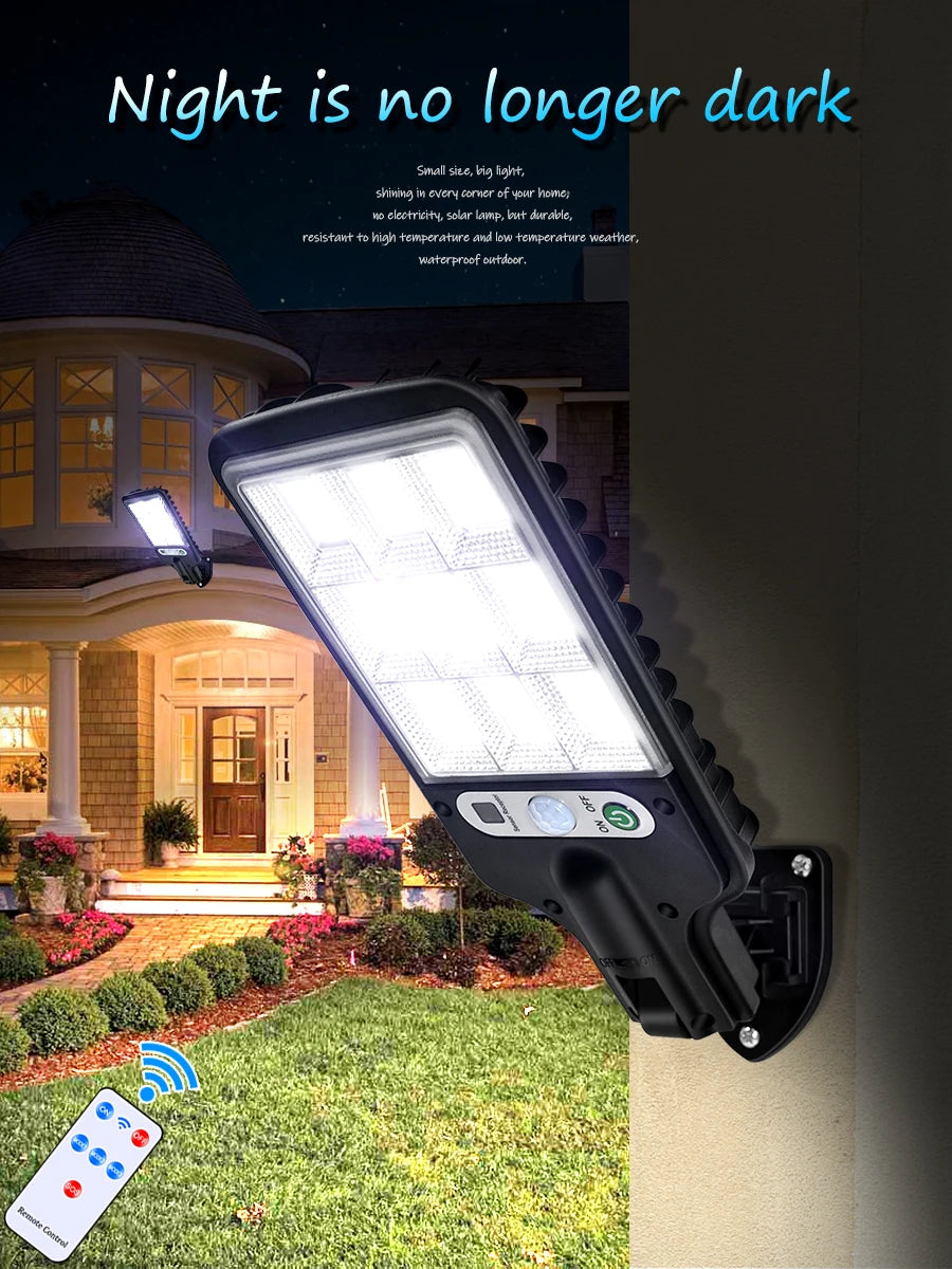 LED Solar Street Lights COB+SMD Outdoor Solar Lamp With 3 Light Mode Waterproof Motion Sensor Security Lighting for Garden Patio