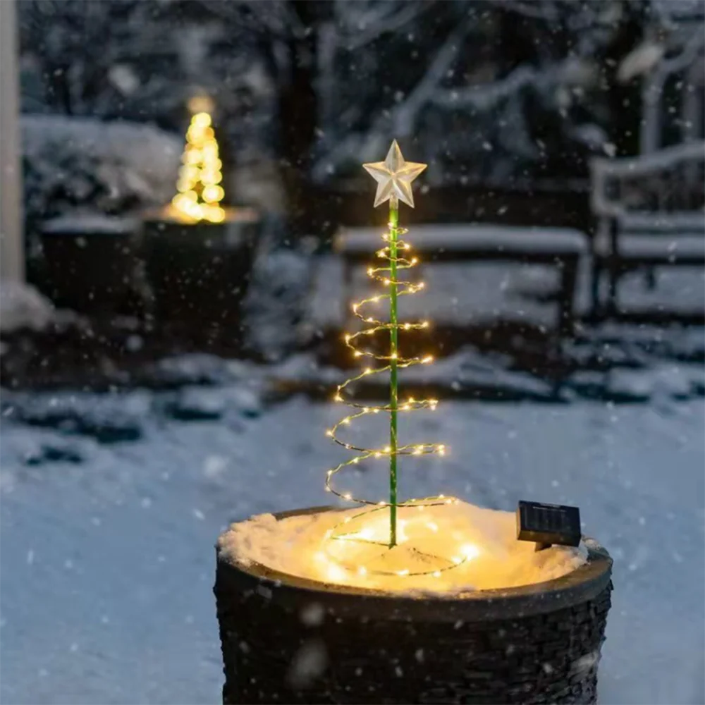 Solar Christmas Tree Lights Festive Dress Up Scene Layout Outdoor Garden Windproof IP65 Star Lights Decorative Lights