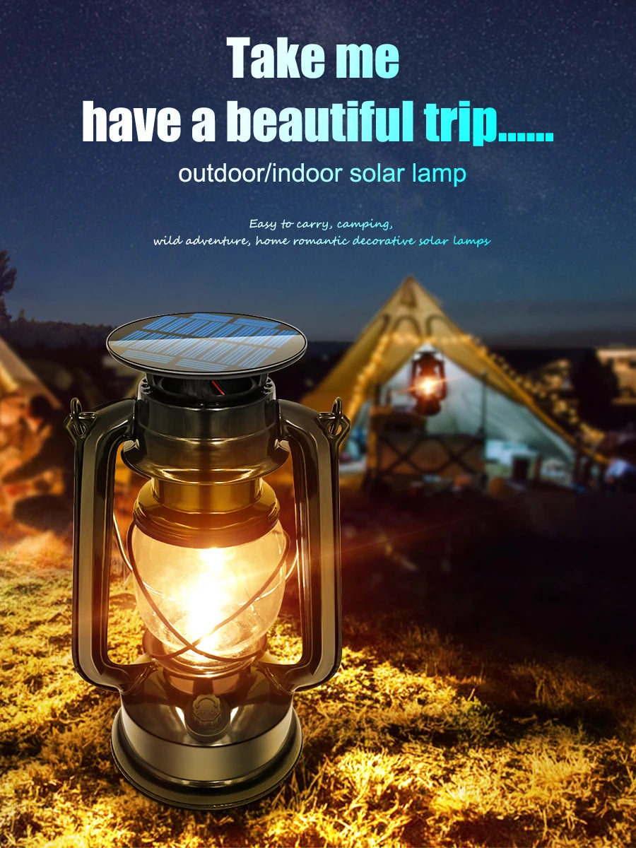 Solar Camping Lights Rechargeable Tungsten Bulb Portable Lantern With Hook Lighting Control Outdoor Waterproof Tent Lamp