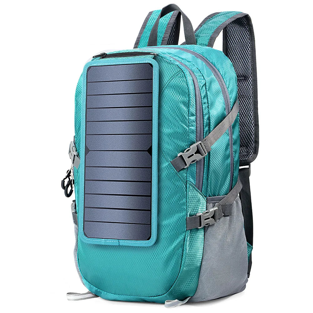Solar Backpack Foldable Hiking Daypack With 5V Power Supply 6.5W Solar Panel Charge For Cell Phones