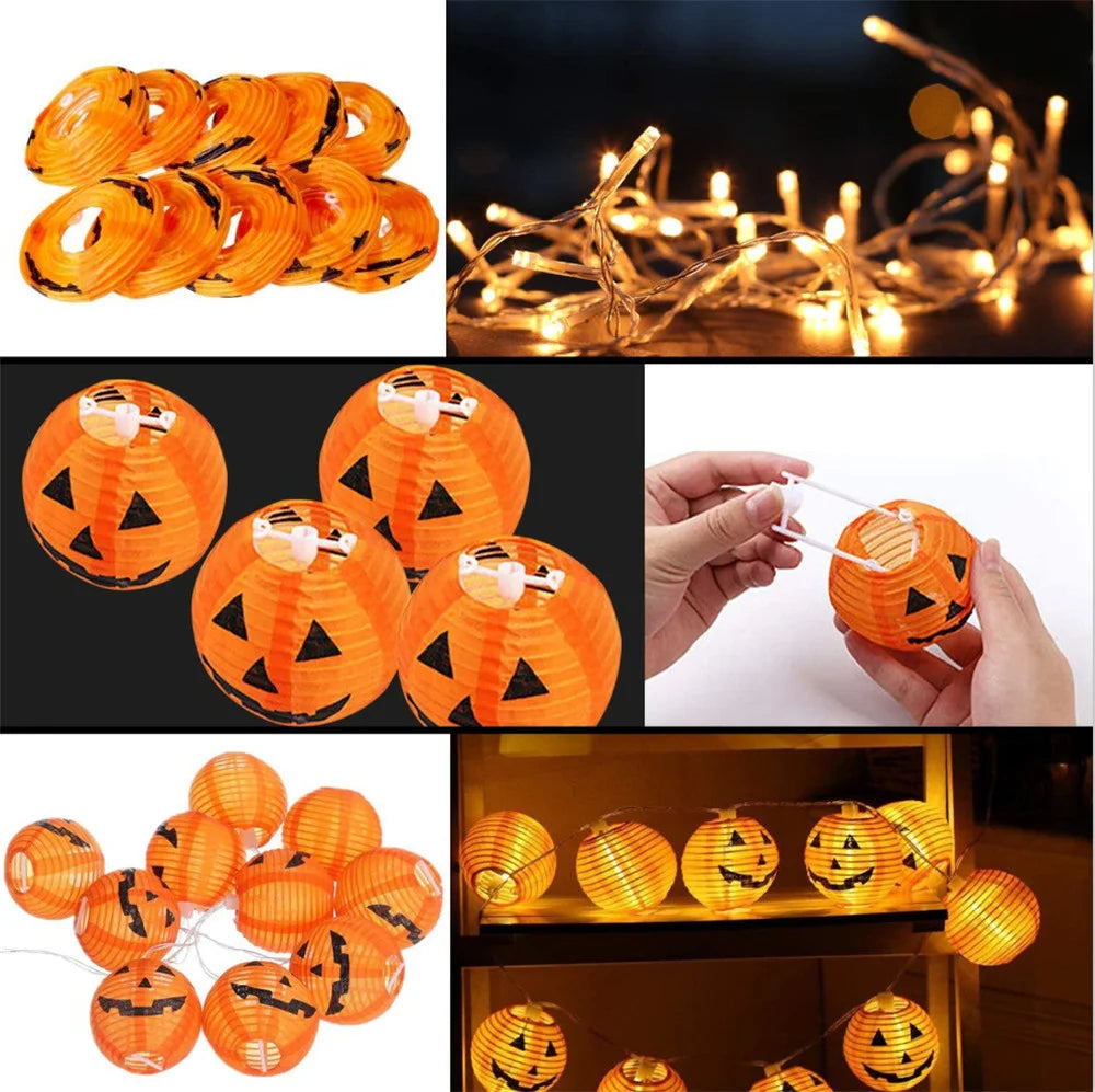 10/20/30 LEDs Solar Halloween Pumpkin String Lights Waterproof Outdoor Decor Fairy Lights Christmas Orange Pumpkin Lantern Lamp