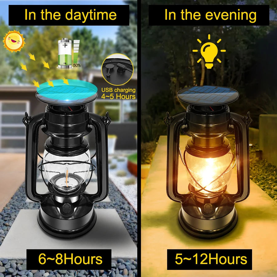 Solar Camping Lights Rechargeable Tungsten Bulb Portable Lantern With Hook Lighting Control Outdoor Waterproof Tent Lamp