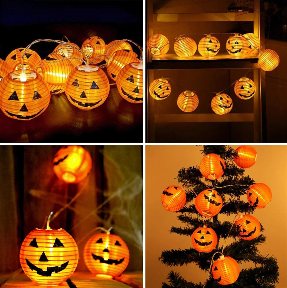 10/20/30 LEDs Solar Halloween Pumpkin String Lights Waterproof Outdoor Decor Fairy Lights Christmas Orange Pumpkin Lantern Lamp