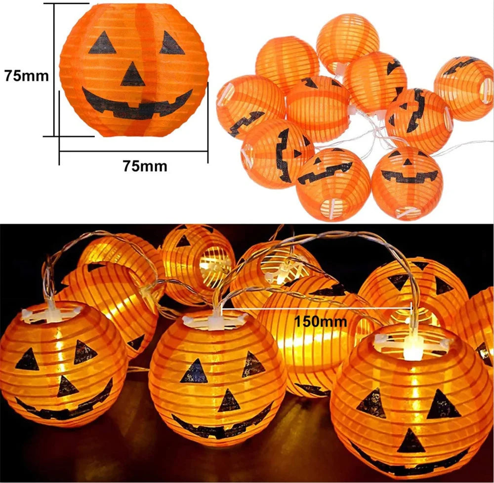 10/20/30 LEDs Solar Halloween Pumpkin String Lights Waterproof Outdoor Decor Fairy Lights Christmas Orange Pumpkin Lantern Lamp