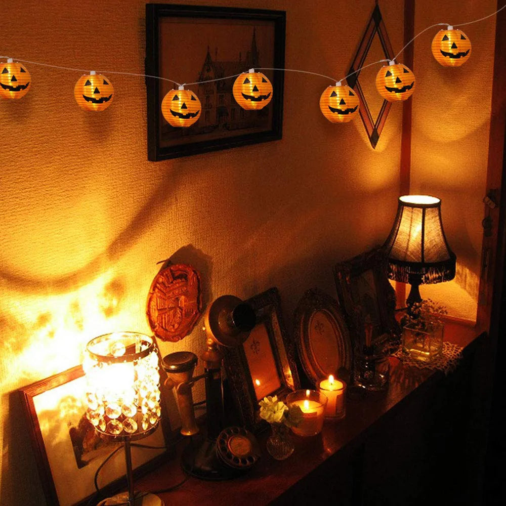 10/20/30 LEDs Solar Halloween Pumpkin String Lights Waterproof Outdoor Decor Fairy Lights Christmas Orange Pumpkin Lantern Lamp