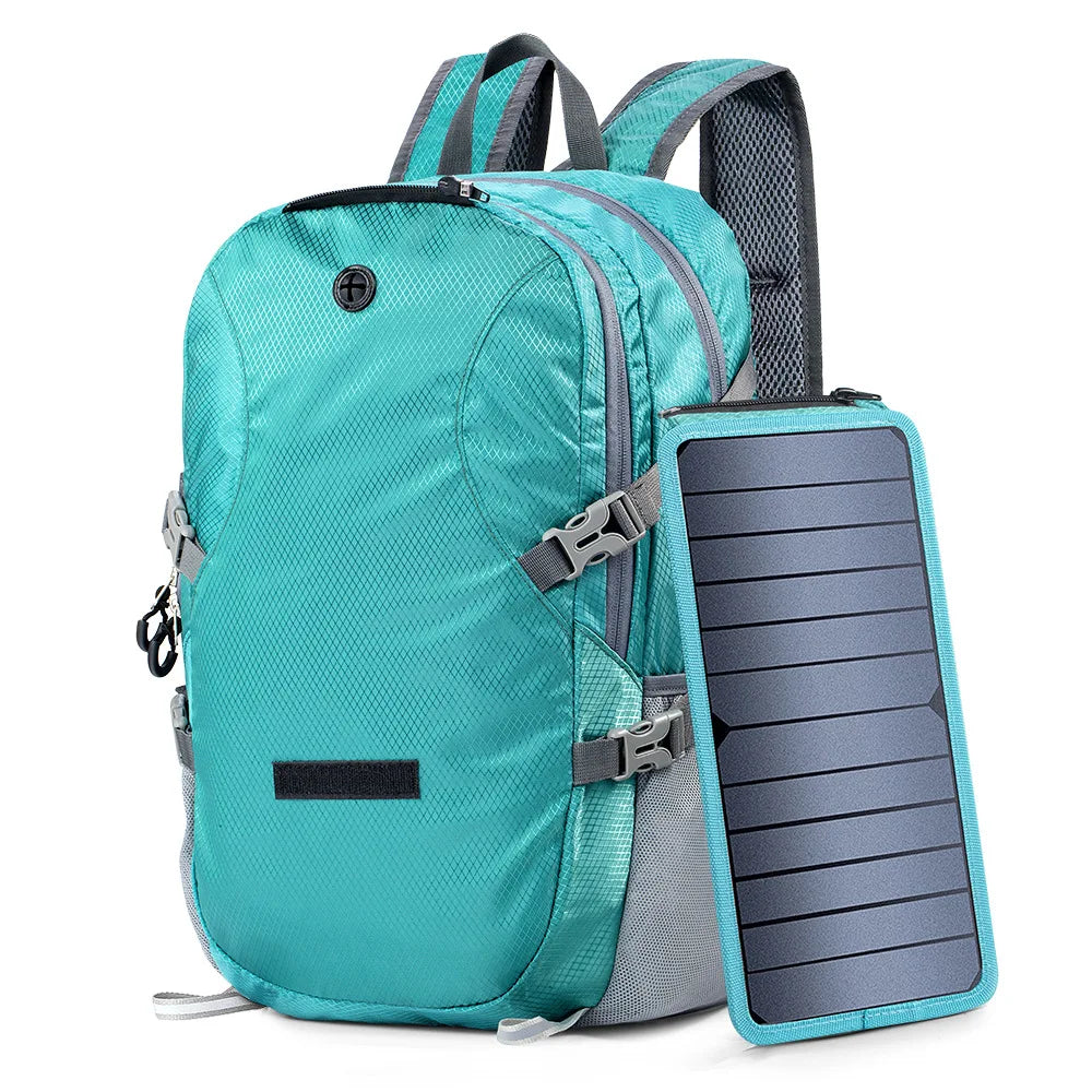 Solar Backpack Foldable Hiking Daypack With 5V Power Supply 6.5W Solar Panel Charge For Cell Phones