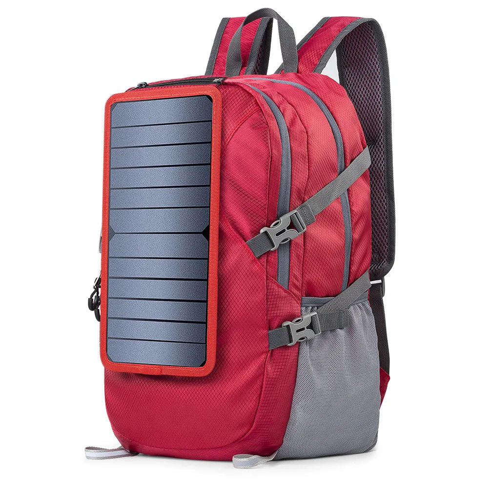 Solar Backpack Foldable Hiking Daypack With 5V Power Supply 6.5W Solar Panel Charge For Cell Phones