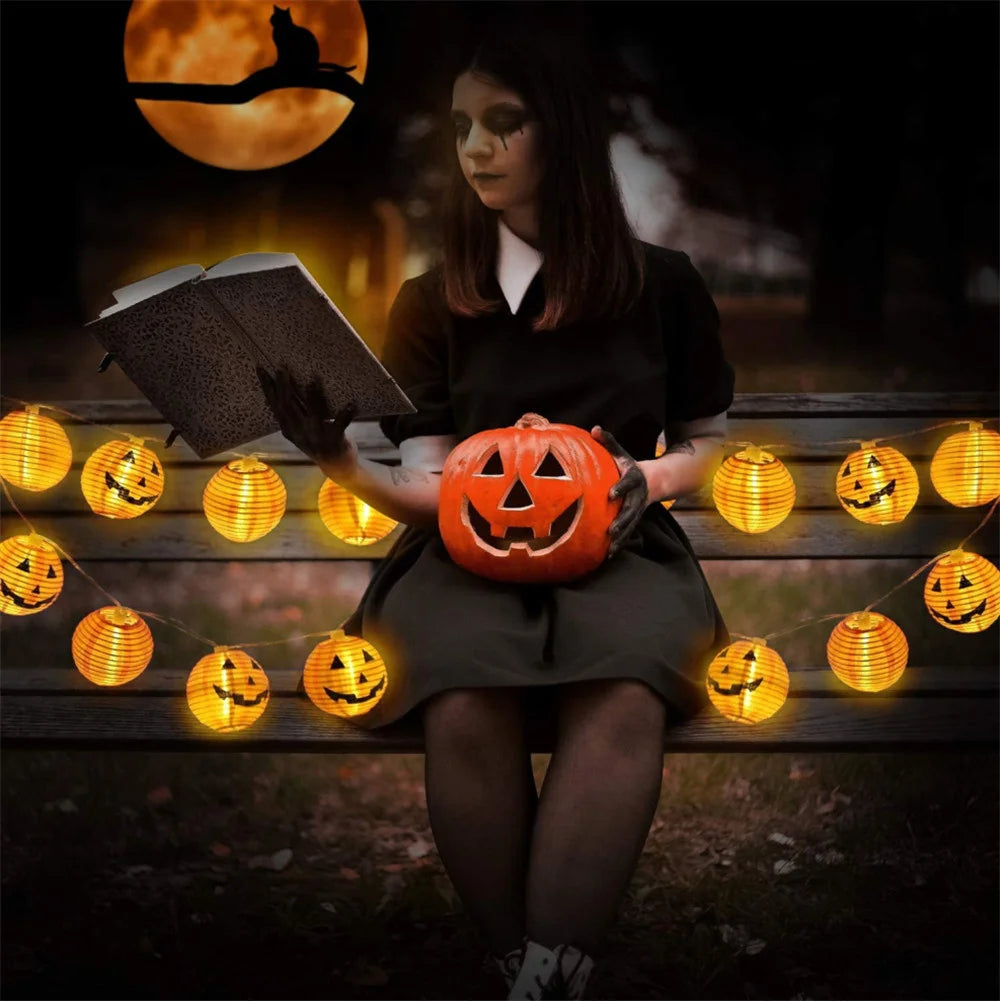 10/20/30 LEDs Solar Halloween Pumpkin String Lights Waterproof Outdoor Decor Fairy Lights Christmas Orange Pumpkin Lantern Lamp