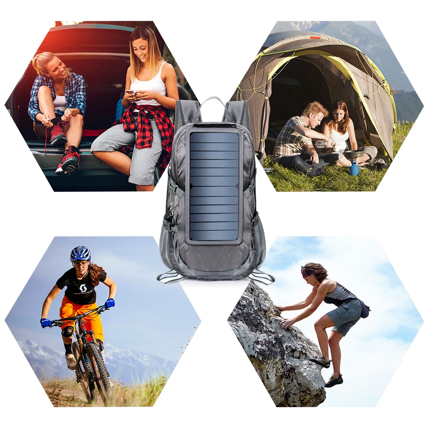 Solar Backpack Foldable Hiking Daypack With 5V Power Supply 6.5W Solar Panel Charge For Cell Phones