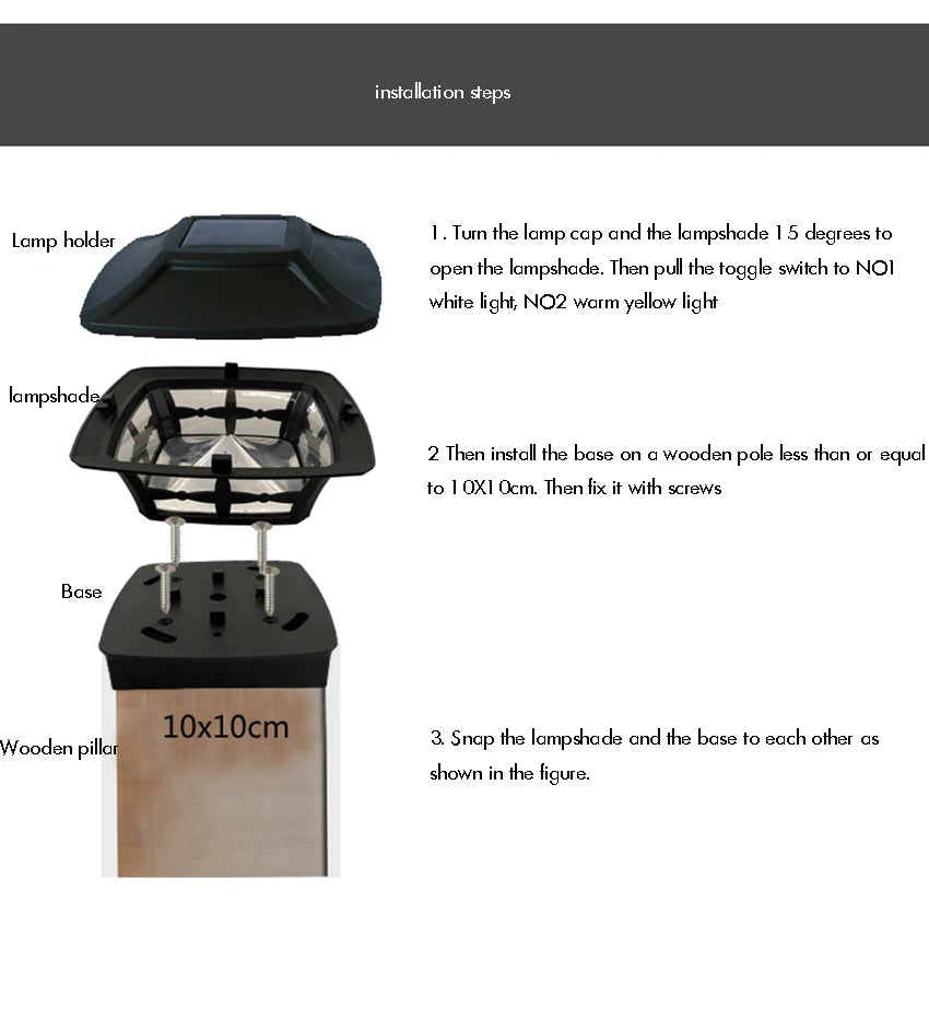 Solar Outdoor Post Cap Lights - 10x10- Bright LED Light for Fence Deck Garden or Patio Posts, White & Warm Light, 3-Gear Modes