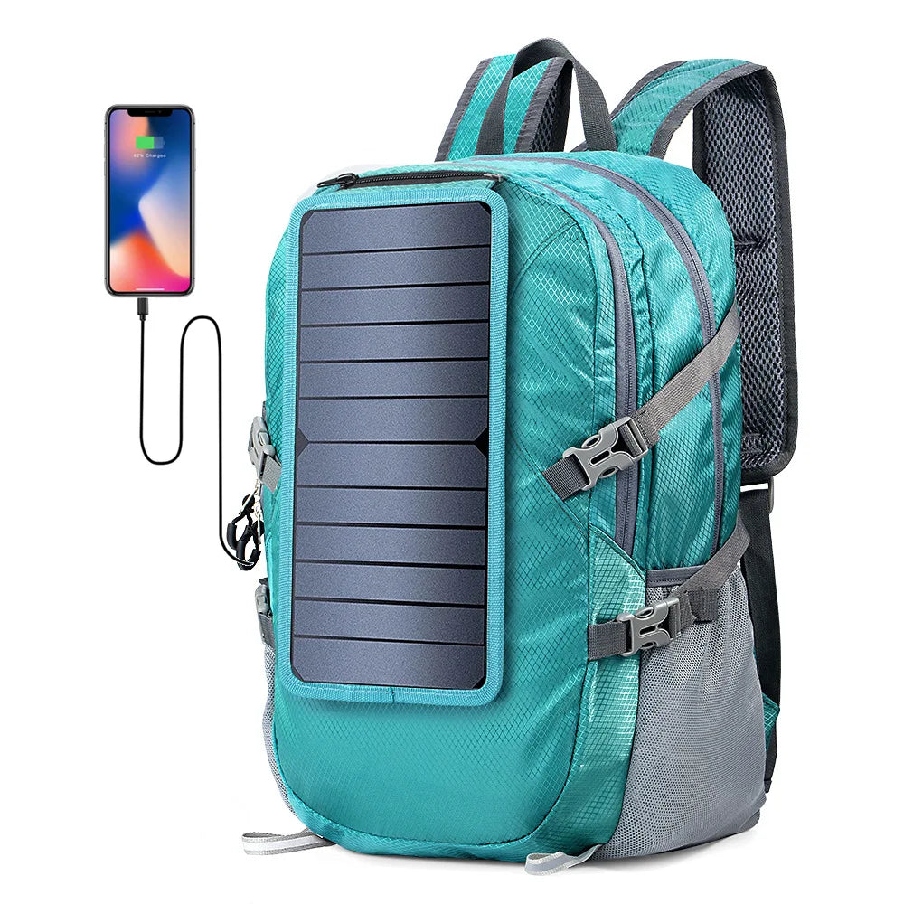 Solar Backpack Foldable Hiking Daypack With 5V Power Supply 6.5W Solar Panel Charge For Cell Phones