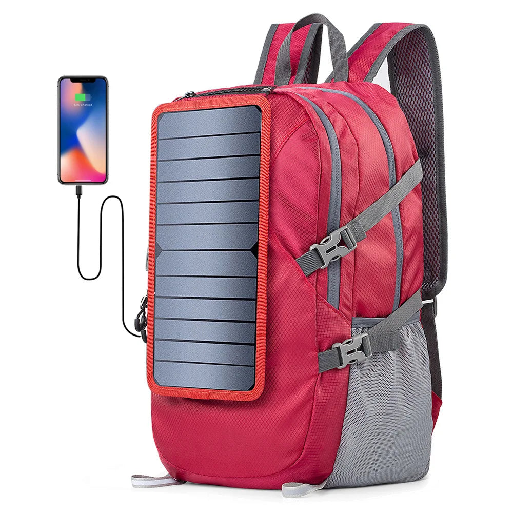 Solar Backpack Foldable Hiking Daypack With 5V Power Supply 6.5W Solar Panel Charge For Cell Phones