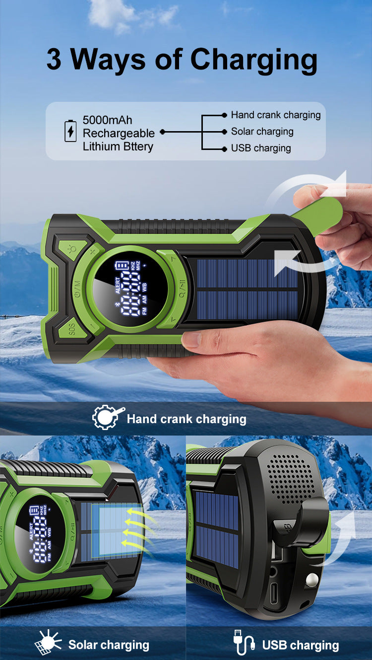 5000mAh Emergency Radio Hand Crank Solar, IP65 Waterproof Dustproof Bluetooth 5.3 Portable AM/FM/NOAA Weather Alert Radio