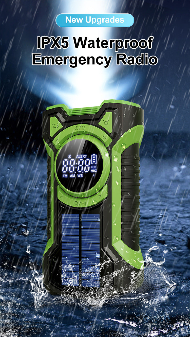 5000mAh Emergency Radio Hand Crank Solar, IP65 Waterproof Dustproof Bluetooth 5.3 Portable AM/FM/NOAA Weather Alert Radio