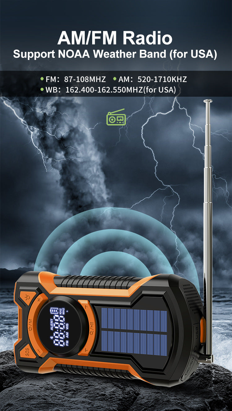 5000mAh Emergency Radio Hand Crank Solar, IP65 Waterproof Dustproof Bluetooth 5.3 Portable AM/FM/NOAA Weather Alert Radio