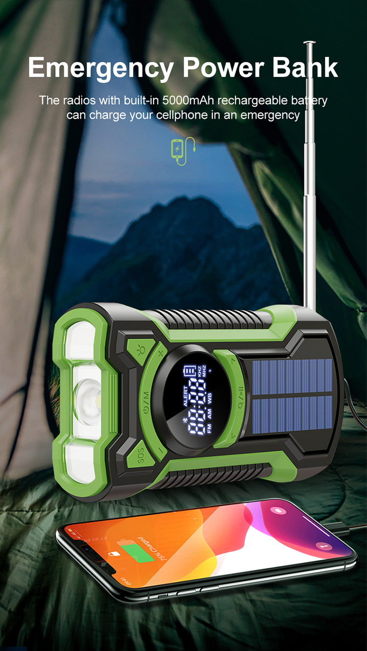 5000mAh Emergency Radio Hand Crank Solar, IP65 Waterproof Dustproof Bluetooth 5.3 Portable AM/FM/NOAA Weather Alert Radio