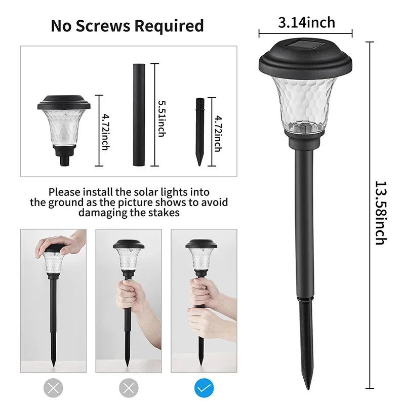 Solar Pathway Lights Outdoor Waterproof Bright Monocrystalline Silicon Garden Decora Light LED Landscape Lamp for Yard Fenced