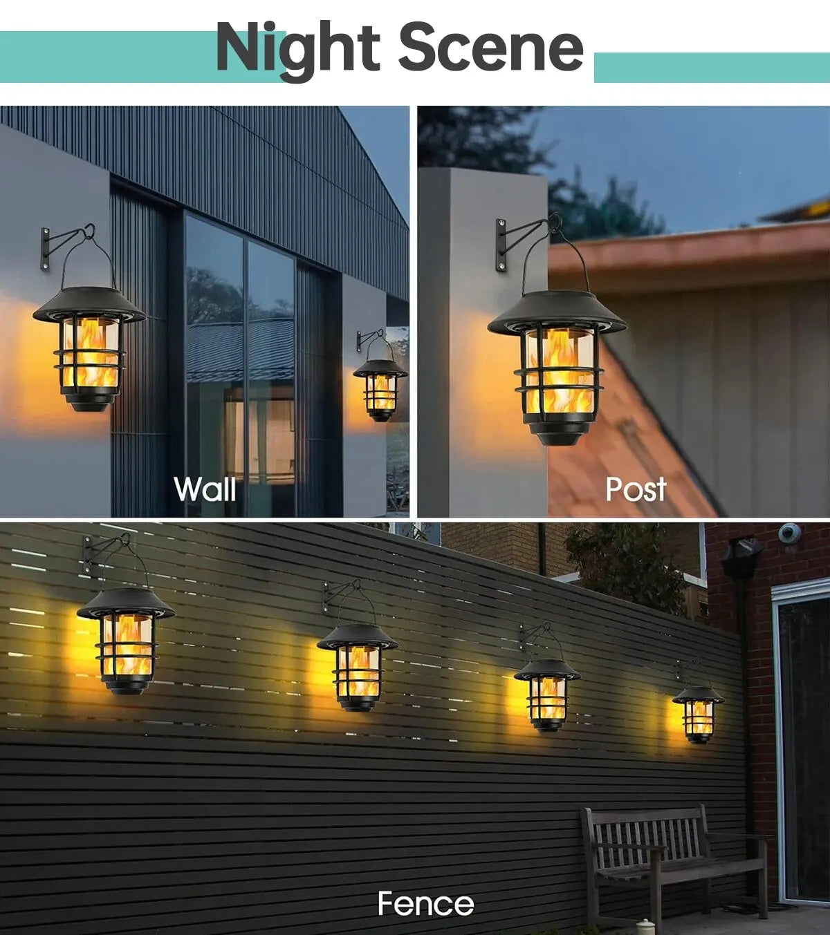 1pcs Solar Hanging Lantern Outdoor Flickering Flames Waterproof Heavy Glass Stainless Solar Outdoor Light for Wall Fence Patio P