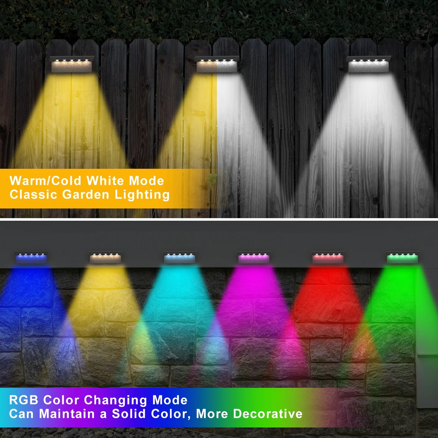 4pcs Solar Deck Lights Outdoor Stairs Fence Yard Patio Step Lamp Waterproof Led RGB Garden Terrace Guardrail Pathway Solar Light