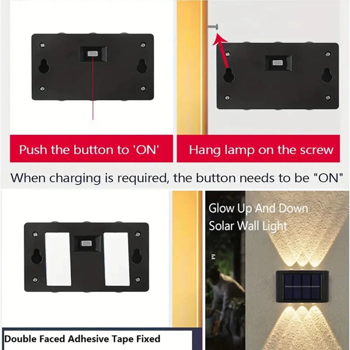 Christmas10/8/6/4LED Solar Wall Lamp Outdoor Waterproof Up and Down Luminous Lighting for Garden Fence Decoration Sunlight Light