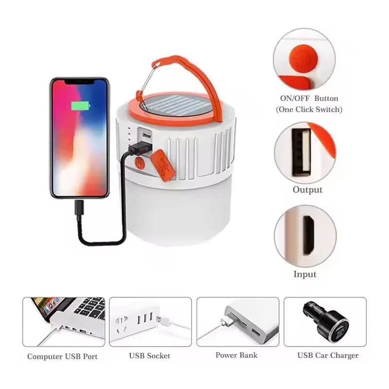 Solar Camping Light Portable Power Bank LED 6 Gears Rechargeable Remote Flashlight Outdoor BBQ Tents Hanging Emergency Lantern