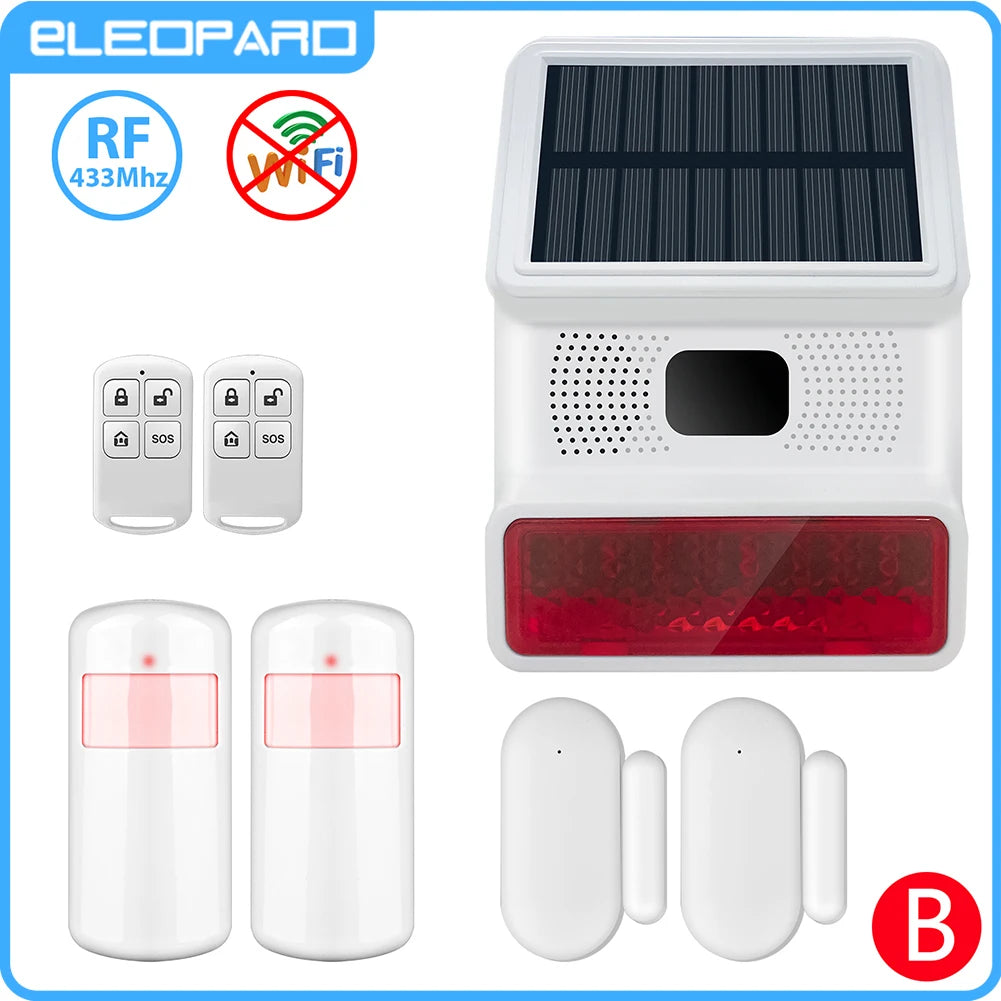Smarsecur 433MHz Solar Outdoor Waterproof Siren with LED Flashing Light Function as Home Garage Shed Alarm System