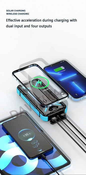 Solar Power Bank 99000mAh External Battery LED SOS Flashlight FAST Charging Portable Waterproof Powerbank for Smart Mobile Phone