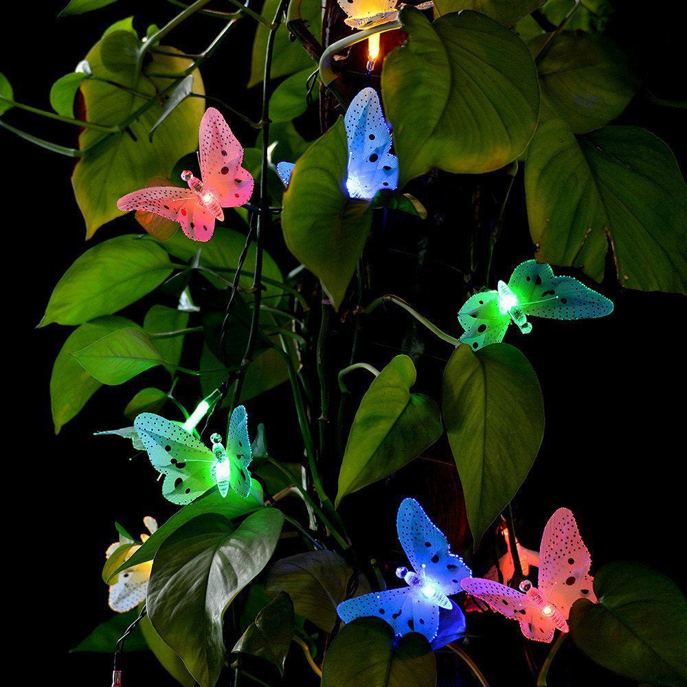 12 LED Solar Butterfly Lamp String Optical Fiber Optic Fairy Light Waterproof Christmas Outdoor Garden Holiday Decoration