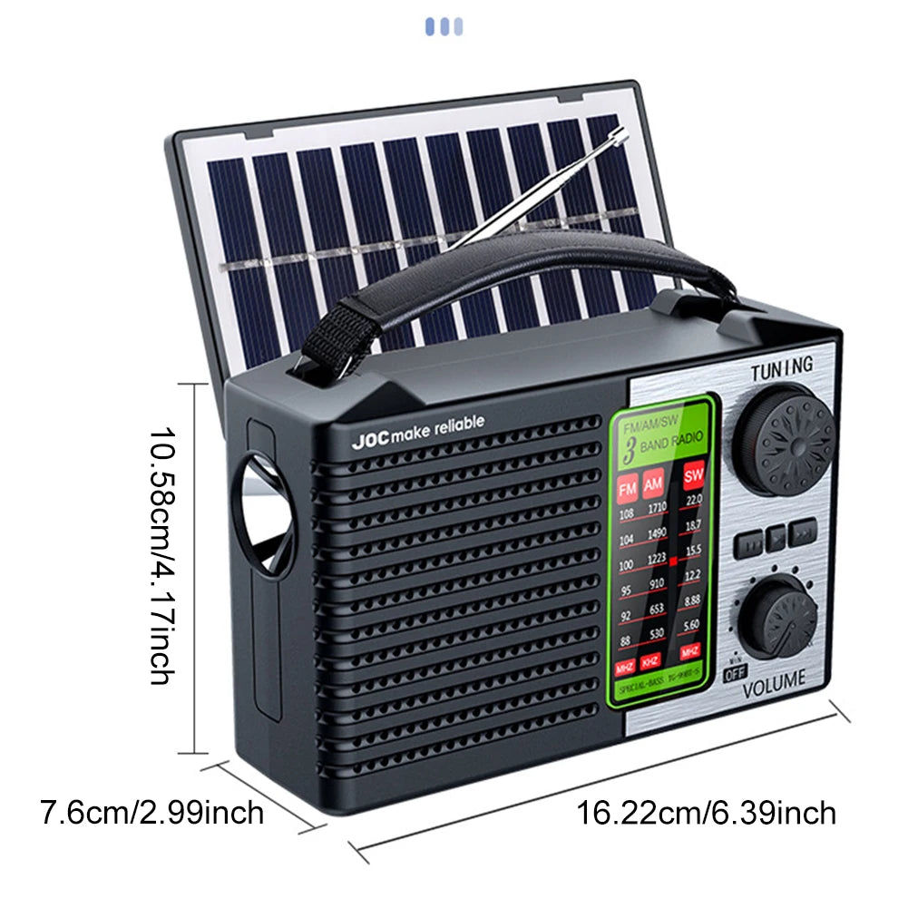 2000mAh Solar Power Radio Portable AM FM SW Weather Radio with LED Flashlight BT Speaker Full Band Radio Outdoor Emergency Radio