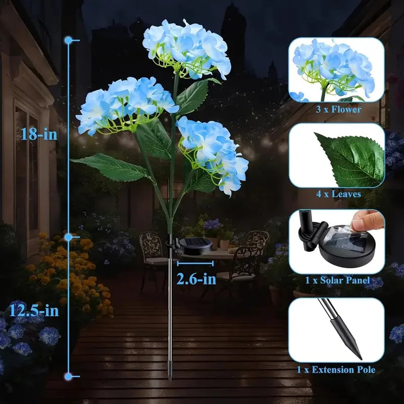 Solar Lights Solar Flowers Lights with 3 Head Hydrangea Flowers Waterproof for Garden Yard Patio Lawn Backyard Pathway Decor