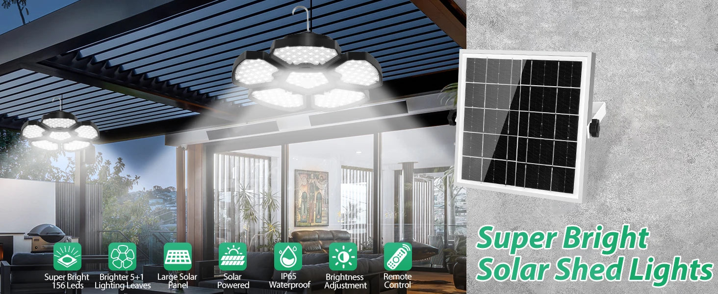 Solar Shed Light Indoor Outdoor Garage Balcony Motion Sensor Pandent Lights 156LEDS Waterproof Courtyard Security hanging Lamp