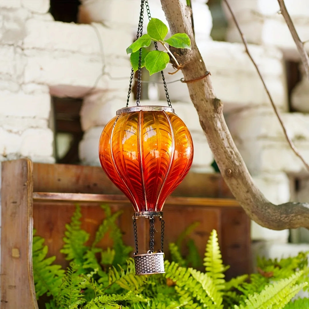 Solar Gradient Heat Balloon Hanging Light Waterproof Outdoor Garden Decor Flickering Flame Solar Lights for Lawn Porch Tree Yard
