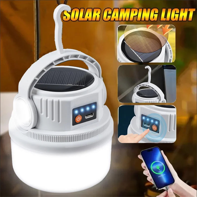 Solar Camping Lights Outdoor Waterproof Multifunctional Tent Flashlight Type-C And Solar Charge Atmosphere Light LED with Hook 