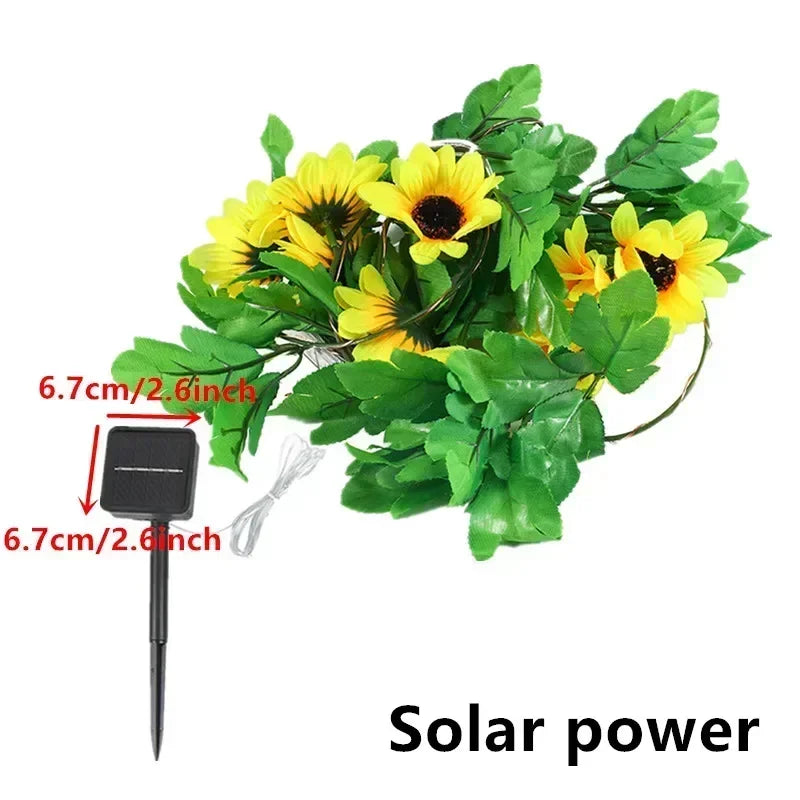 Solar Artificial Leaf LED String Lights Sunflower Maple Leaf Watermelon leaf Outdoor Light Up Garden Parterre Beach Decoration