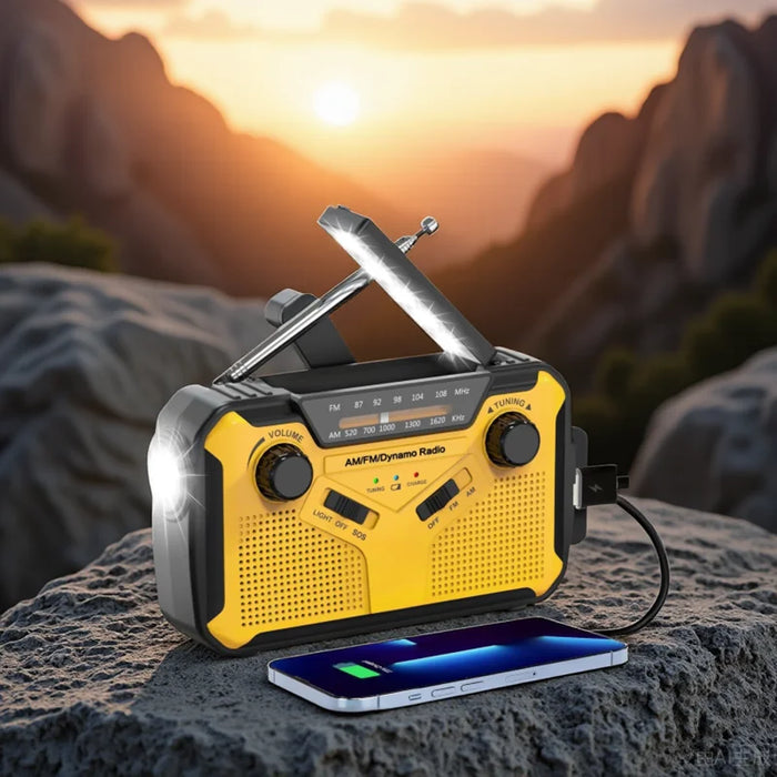 Emergency Solar Hand Crank Radio, AM/FM Portable with 2500mAh Power Bank & LED Light for Outdoor