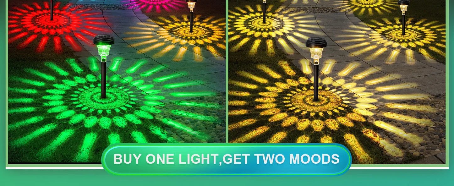 Solar Pathway Lights Outdoor Solar Yard Lamp RGB Color Changing/Warm White IP67 Waterproof LED Solar Lights for Garden Path