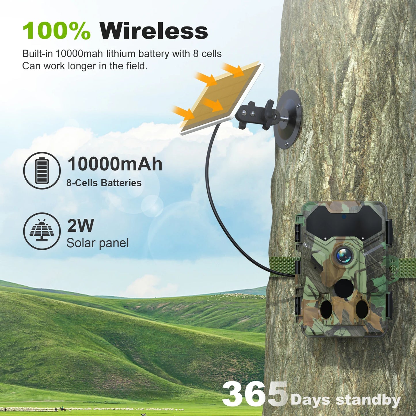 Solar Camera Outdoor Wireless Trail Camera 32MP Infrared Night Vision WiFi Enabled IP66 Waterproof Wildlife Hunting Camera