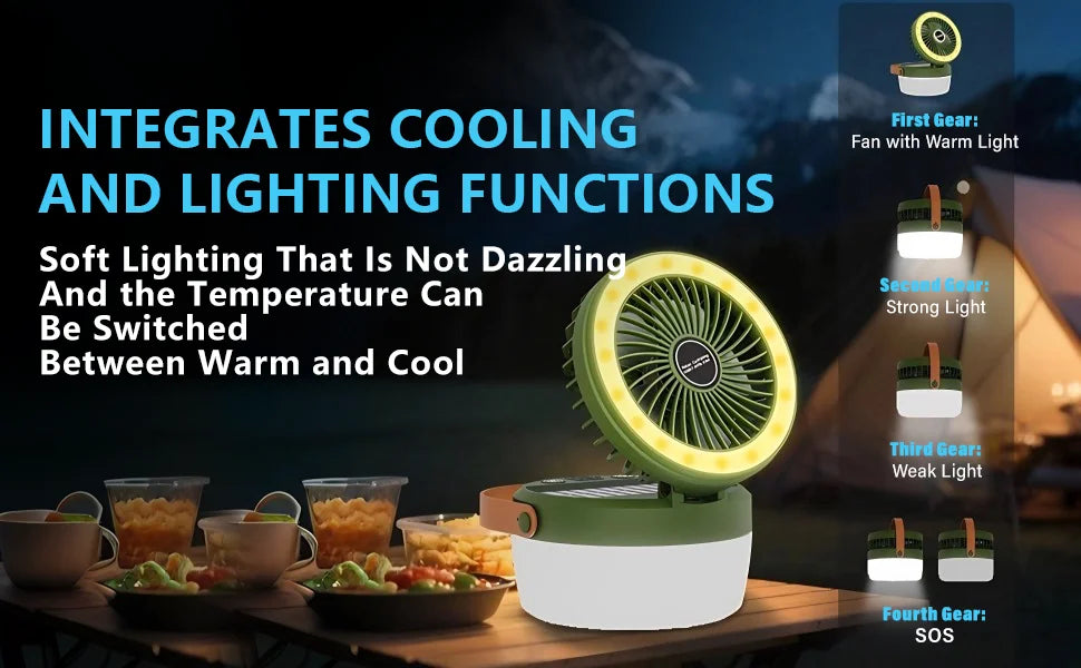 Solar Camping Fan Rechargeable Camping Light, Folding Portable Solar Outdoor Lights with USB Output for Camping Tent, Mountain,