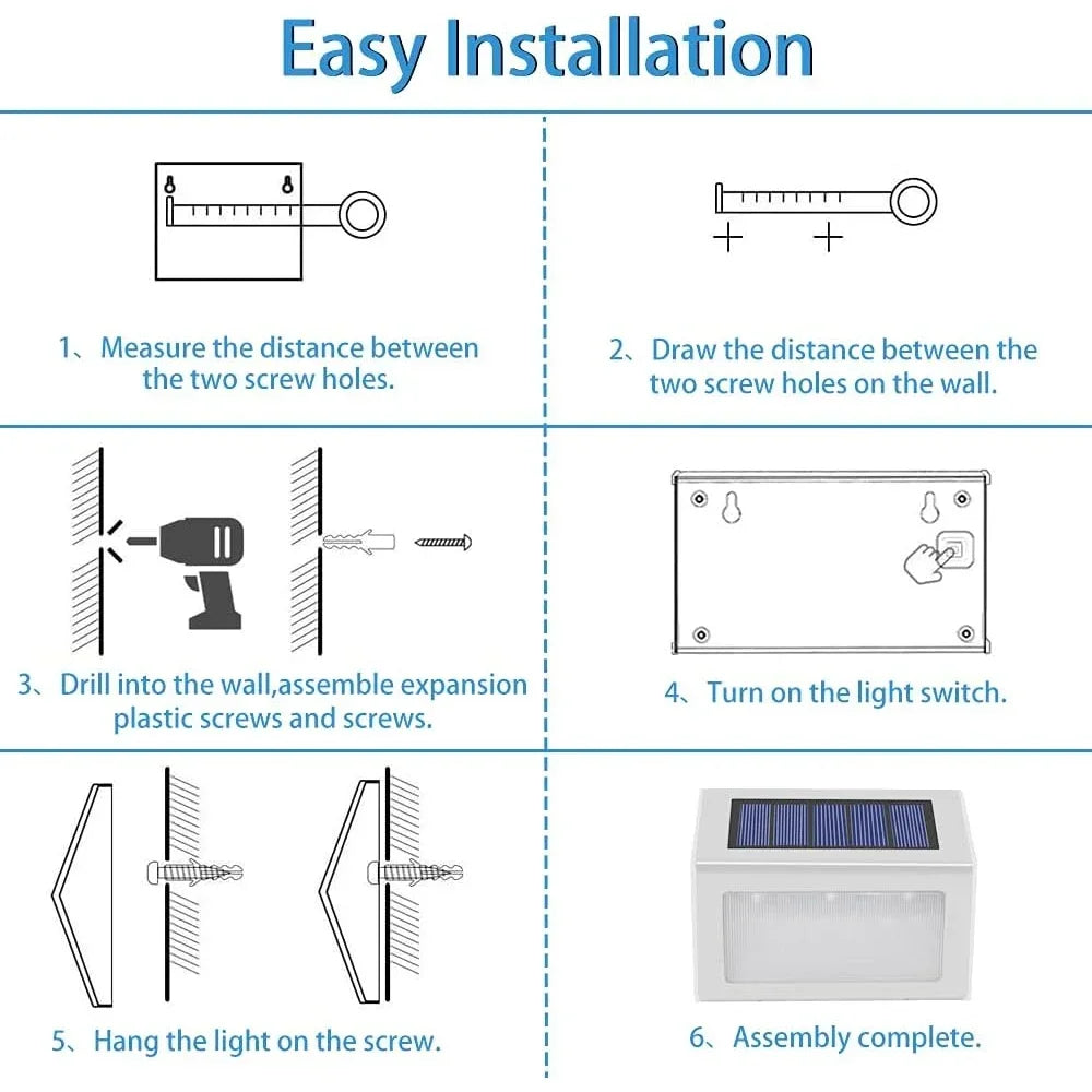 Solar Step Lights, Pack Waterproof Solar Deck Fence Stainless Steel Outdoor Light for Garden, Yard, Deck Decor Lighting