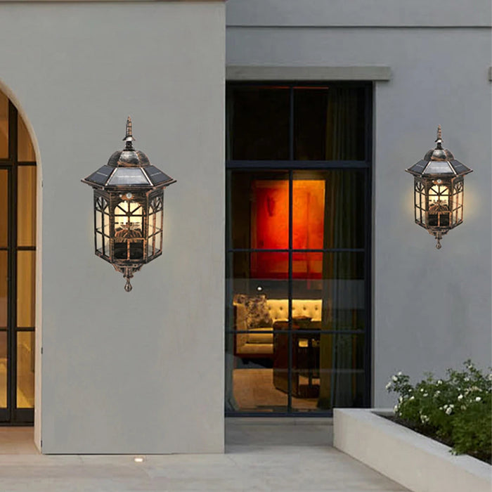 E2 Solar Flame Hanging Lantern Lights Outdoor IP65 3 Modes Solar Powered Lamp Wall Mounted Lights Fence Patio Porch Garden Decor