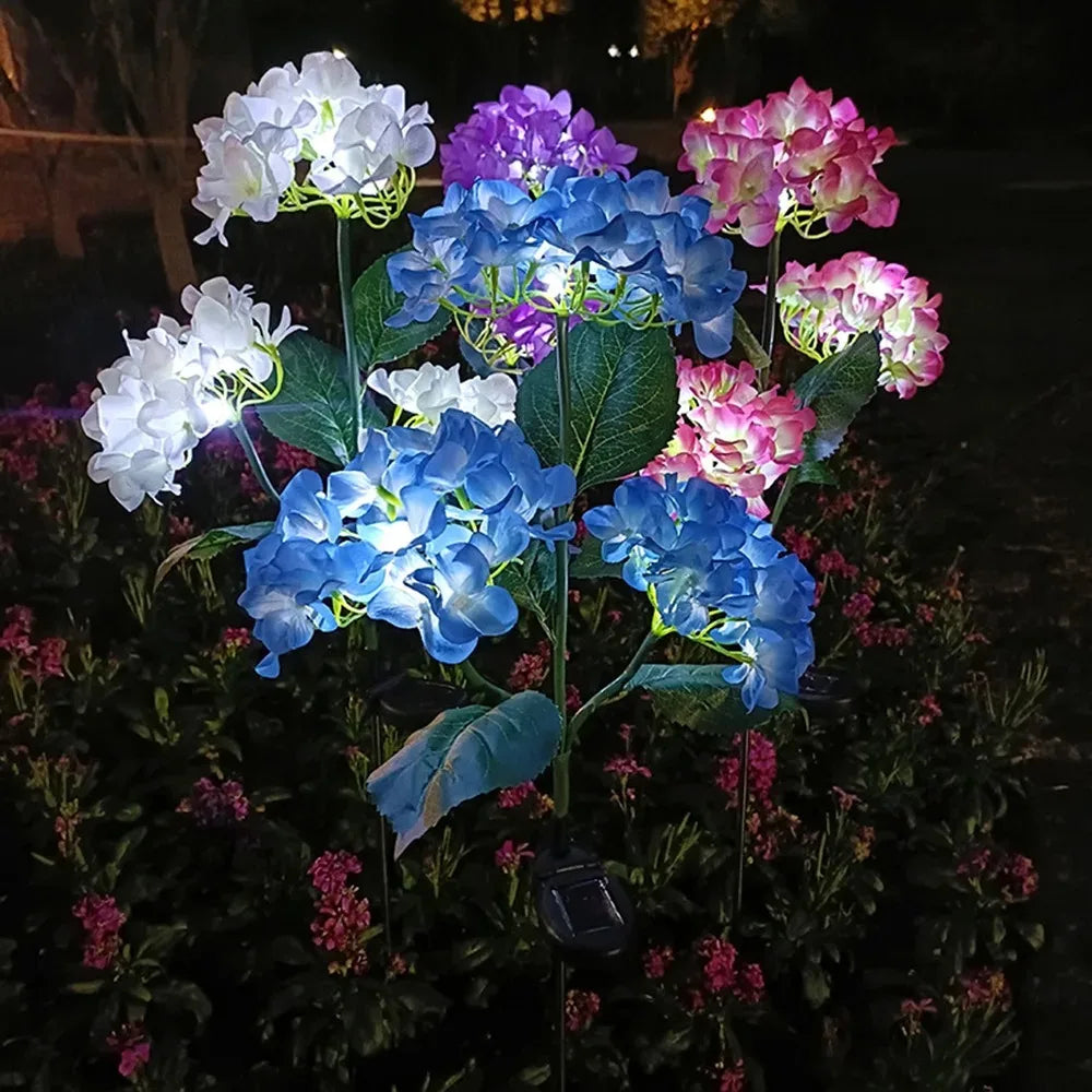 Solar Lights Solar Flowers Lights with 3 Head Hydrangea Flowers Waterproof for Garden Yard Patio Lawn Backyard Pathway Decor