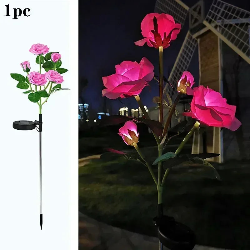 LED Outside Light for Patio Yard Decor Solar Powered Lights Outdoor Solar Garden Lights Solar Flowers Rose Light Waterproof