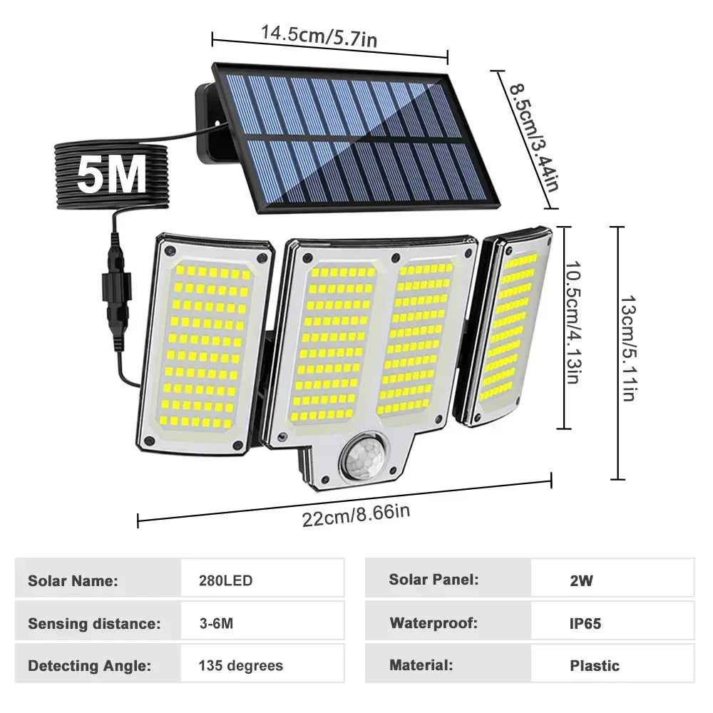 Solar Flood Lights Outdoor 106/280 LED Solar Motion Lights Remote Solar Security Lights Wall Light Waterproof 3 Modes Garden